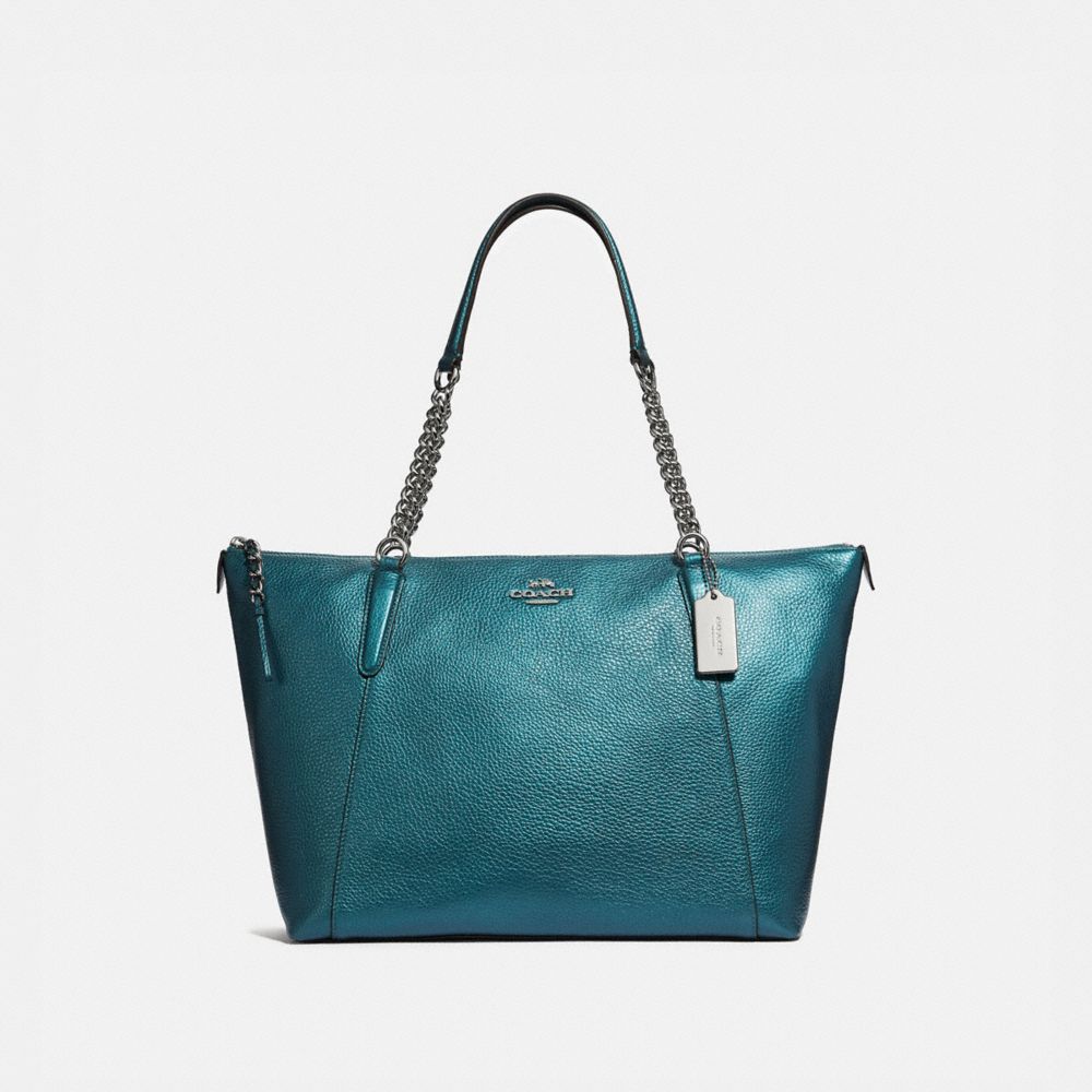 COACH F35868 Ava Chain Tote METALLIC DARK TURQUOISE/SILVER