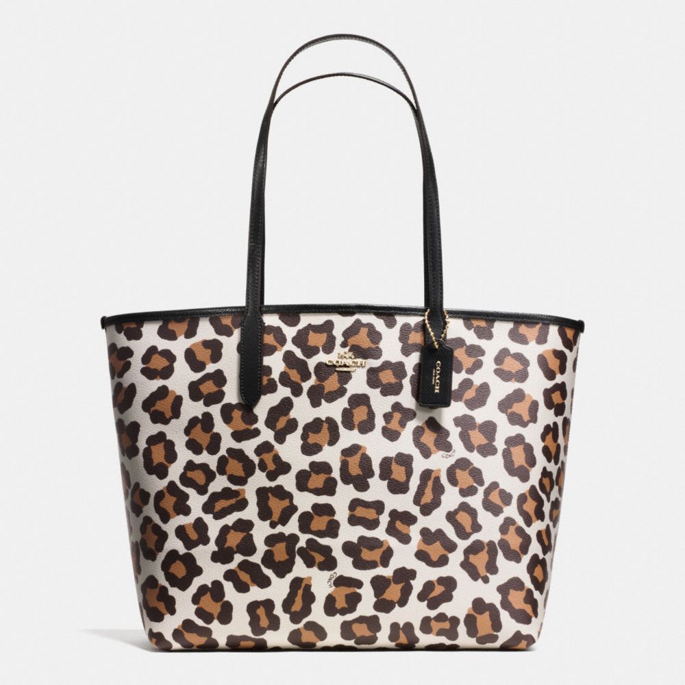 COACH f35874 CITY TOTE IN OCELOT PRINT COATED CANVAS LIGHT GOLD/CHALK MULTI