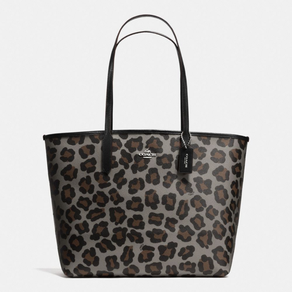 COACH CITY TOTE IN OCELOT PRINT COATED CANVAS - SILVER/GREY MULTI - F35874