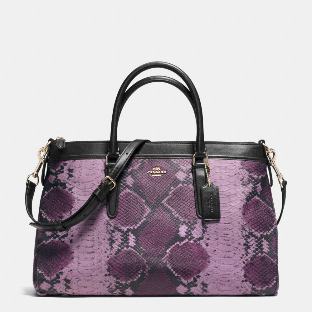 MORGAN SATCHEL IN PYTHON EMBOSSED LEATHER - f35881 - IMITATION GOLD/PLUM