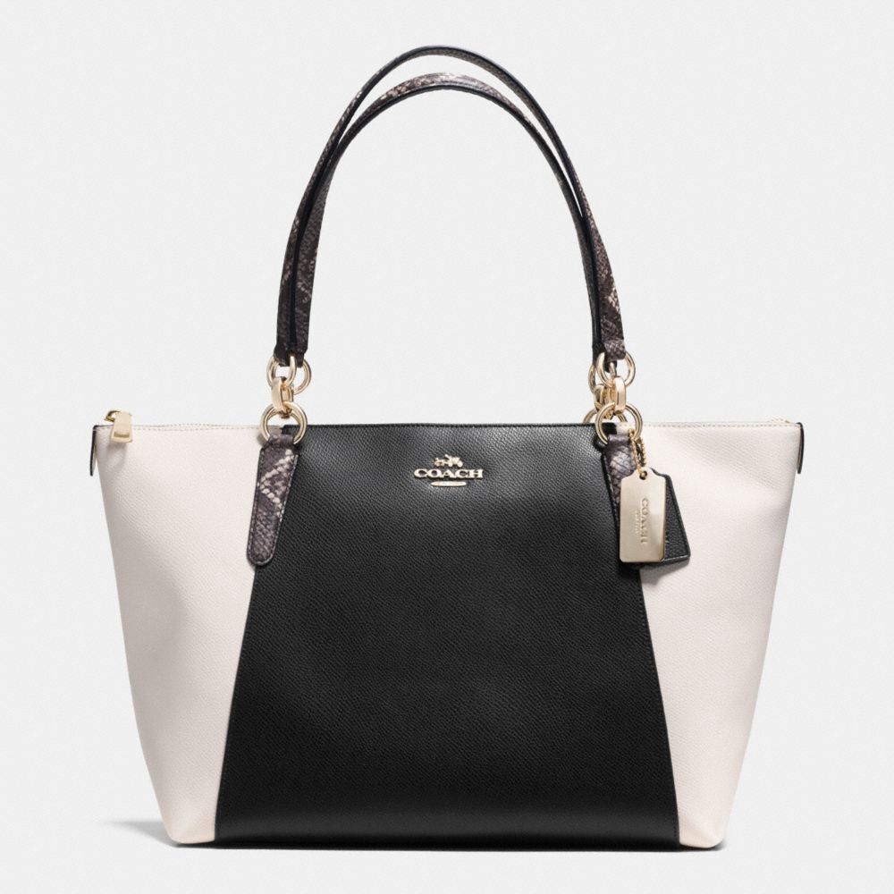 AVA TOTE IN EXOTIC TRIM LEATHER - f35891 - LIGHT GOLD/BLACK/WHITE