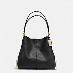 PHOEBE SHOULDER BAG IN EXOTIC TRIM LEATHER - f35893 - LIGHT GOLD/BLACK/WHITE