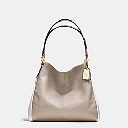 PHOEBE SHOULDER BAG IN EXOTIC TRIM LEATHER - f35893 - IMITATION GOLD/GREY BIRCH/CHALK