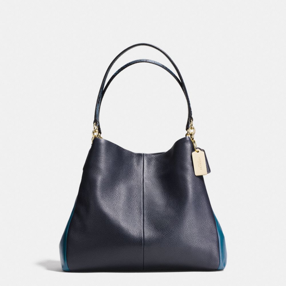 PHOEBE SHOULDER BAG IN EXOTIC TRIM LEATHER - f35893 - IMITATION GOLD/MIDNIGHT