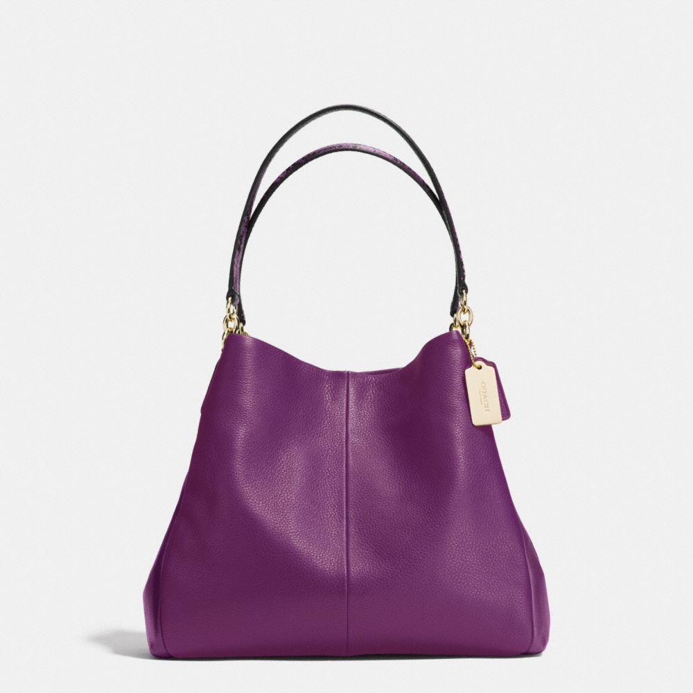 COACH F35893 Phoebe Shoulder Bag In Exotic Trim Leather SILVER/PLUM