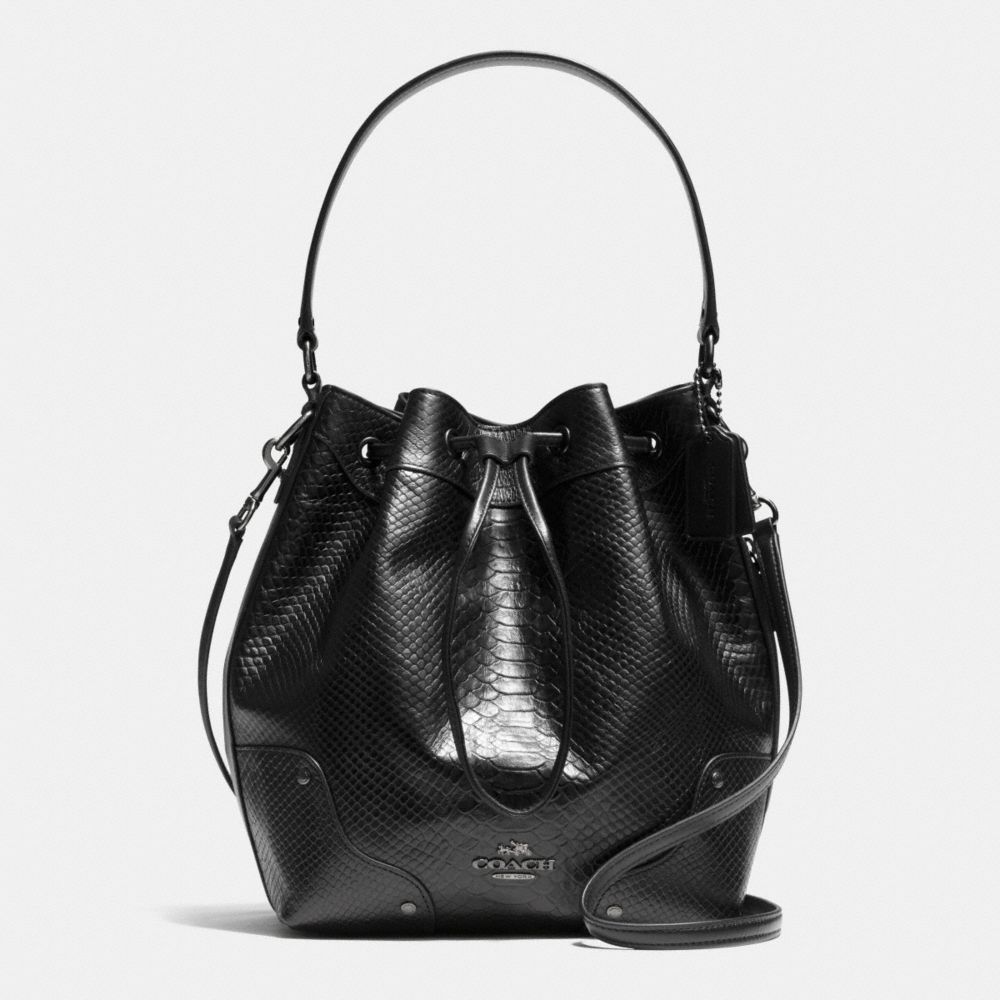 COACH F35928 Mickie Drawstring Shoulder Bag In Exotic Leather ANTIQUE NICKEL/BLACK