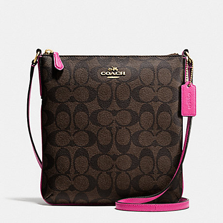 COACH NORTH/SOUTH CROSSBODY IN SIGNATURE - IMITATION GOLD/BROWN/PINK RUBY - f35940
