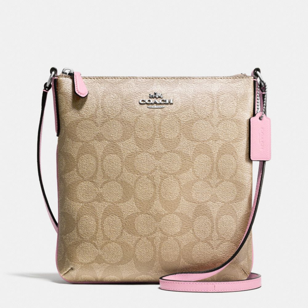 NORTH/SOUTH CROSSBODY IN SIGNATURE - f35940 - SILVER/LIGHT KHAKI/PETAL