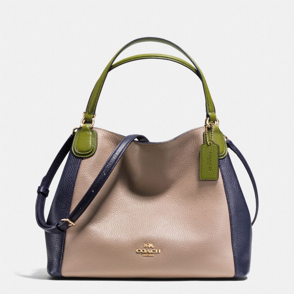EDIE SHOULDER BAG 28 IN COLORBLOCK LEATHER - LIGHT GOLD/STONE - COACH F35961