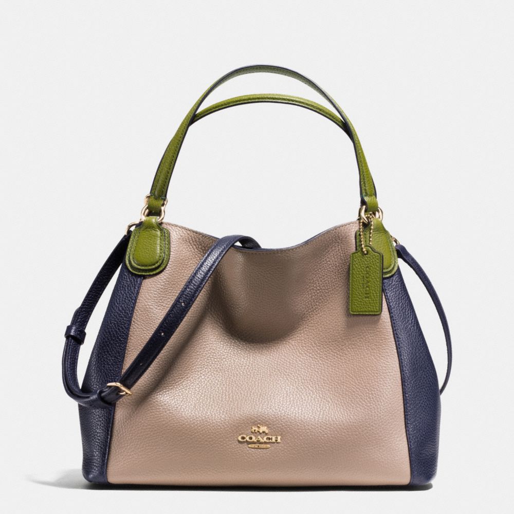 COACH EDIE SHOULDER BAG 28 IN COLORBLOCK LEATHER - LIGHT GOLD/STONE - F35961