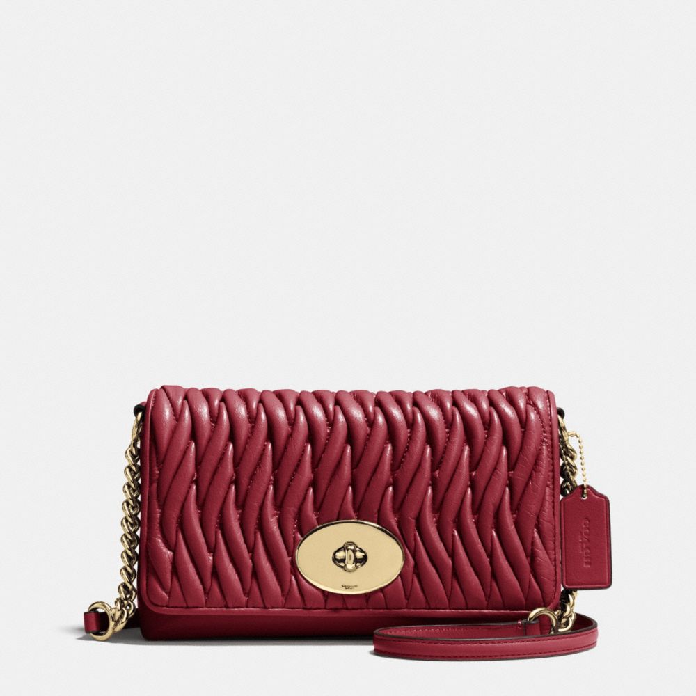 COACH F35970 CROSSTOWN CROSSBODY IN GATHERED LEATHER LIGHT-GOLD/BLACK-CHERRY