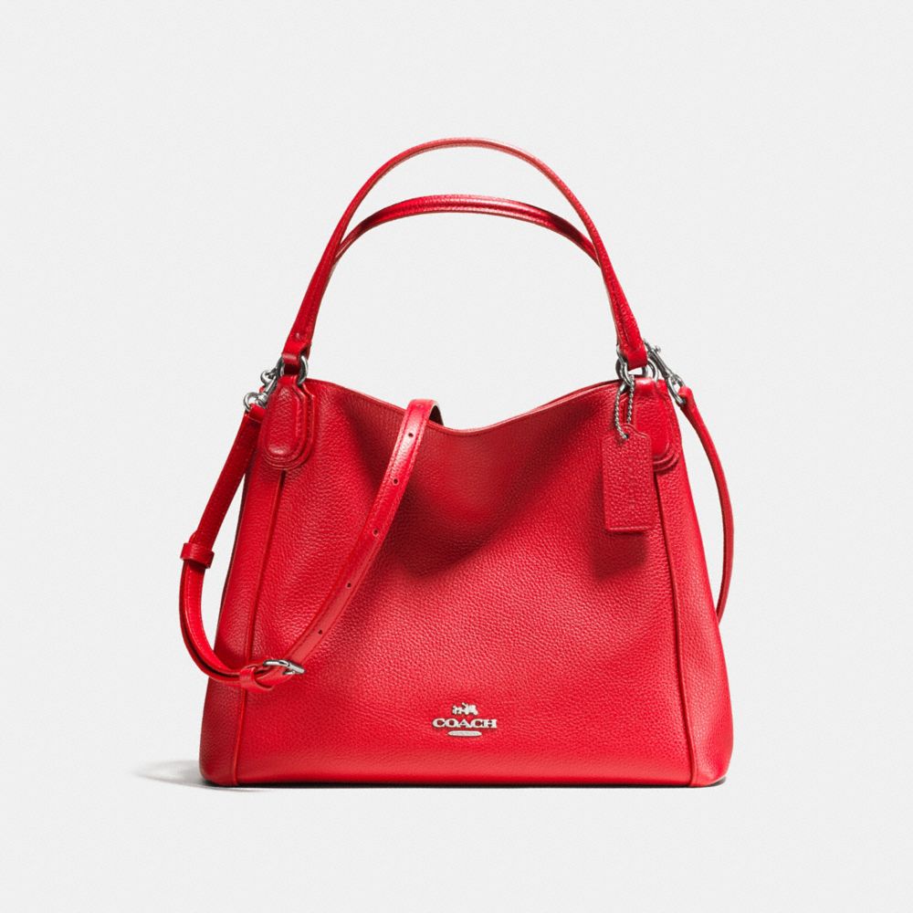 COACH F35983 EDIE SHOULDER BAG 28 IN PEBBLE LEATHER SILVER/TRUE-RED