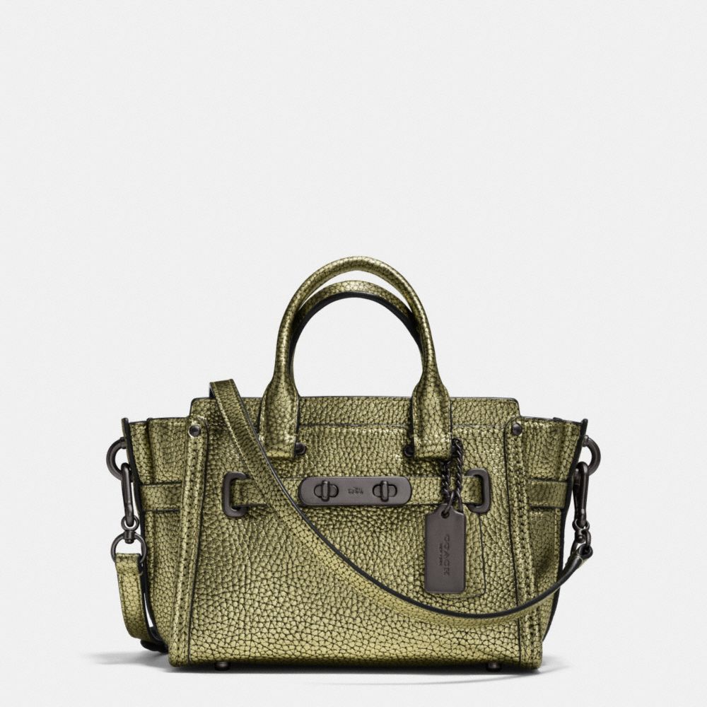 COACH SWAGGER 20 IN METALLIC PEBBLE LEATHER - BLACK ANTIQUE NICKEL/METALLIC GREEN - COACH F35990