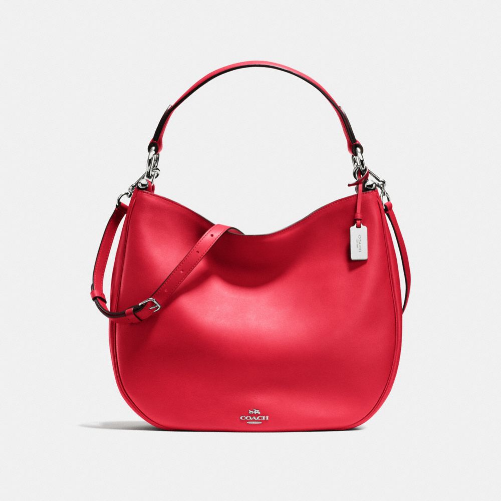 COACH NOMAD HOBO IN GLOVETANNED LEATHER - SILVER/TRUE RED - COACH F36026