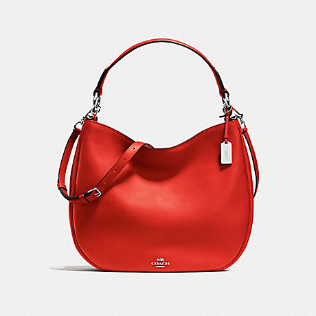 COACH F36026 COACH NOMAD HOBO IN GLOVETANNED LEATHER SILVER/CARMINE