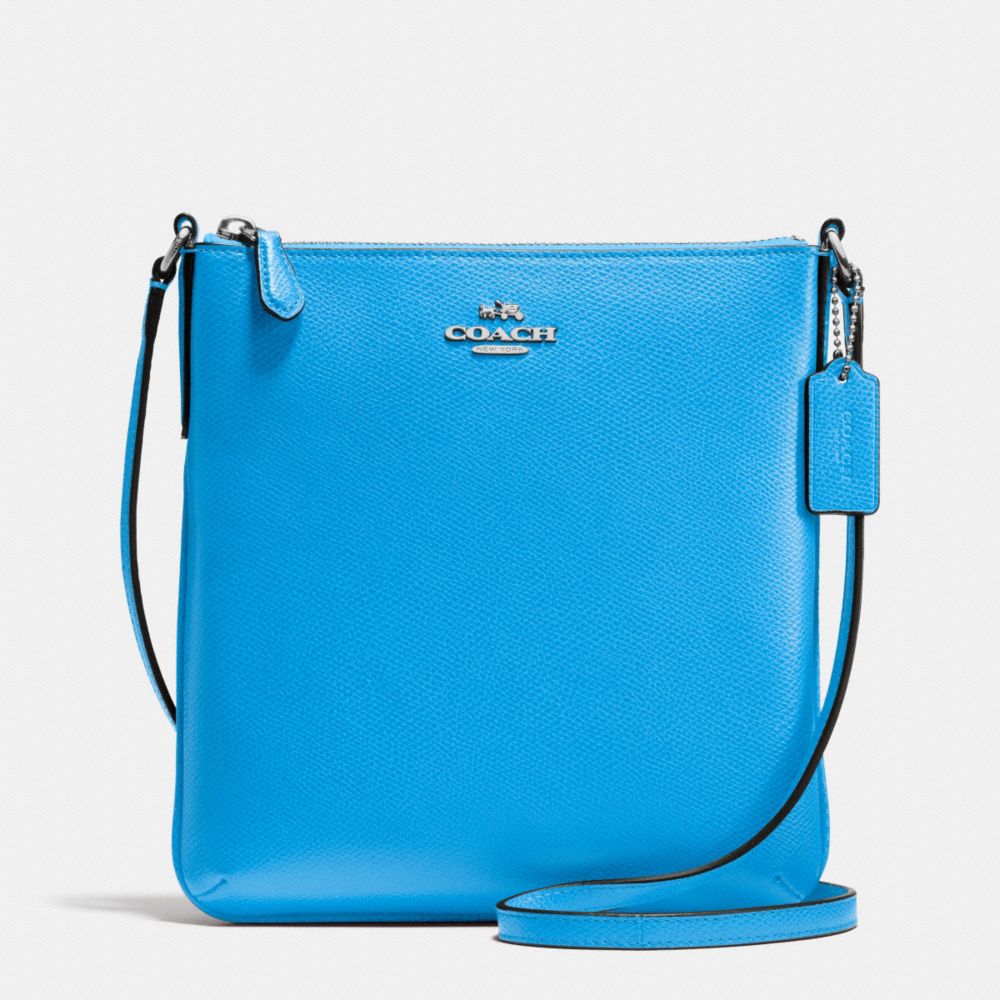NORTH/SOUTH CROSSBODY IN CROSSGRAIN LEATHER - f36063 - SILVER/AZURE