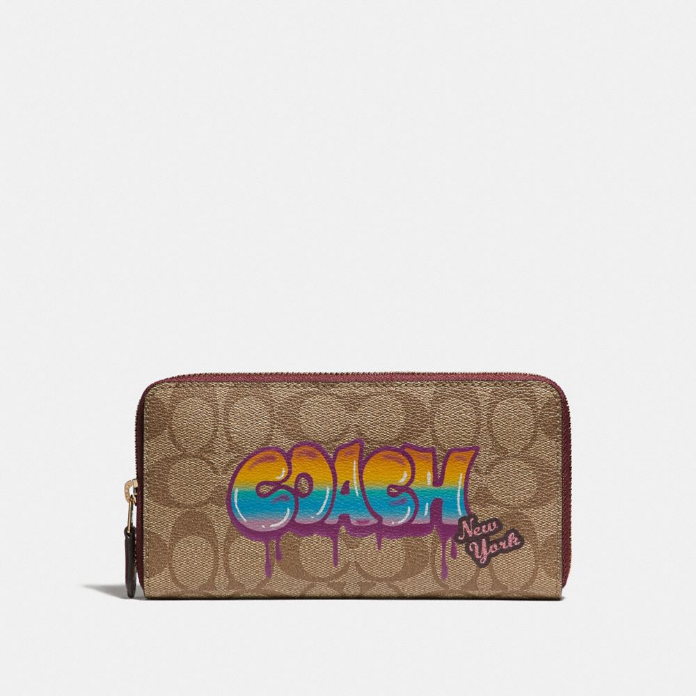 COACH F36079 - ACCORDION ZIP WALLET IN SIGNATURE CANVAS WITH GRAFFITI KHAKI/LIGHT GOLD