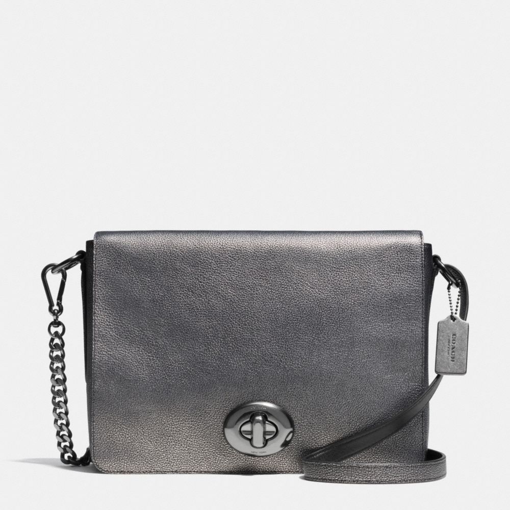 COACH F36113 TURNLOCK SHOULDER FLAP BAG IN METALLIC PEBBLE LEATHER ANTIQUE-NICKEL/GUNMETAL