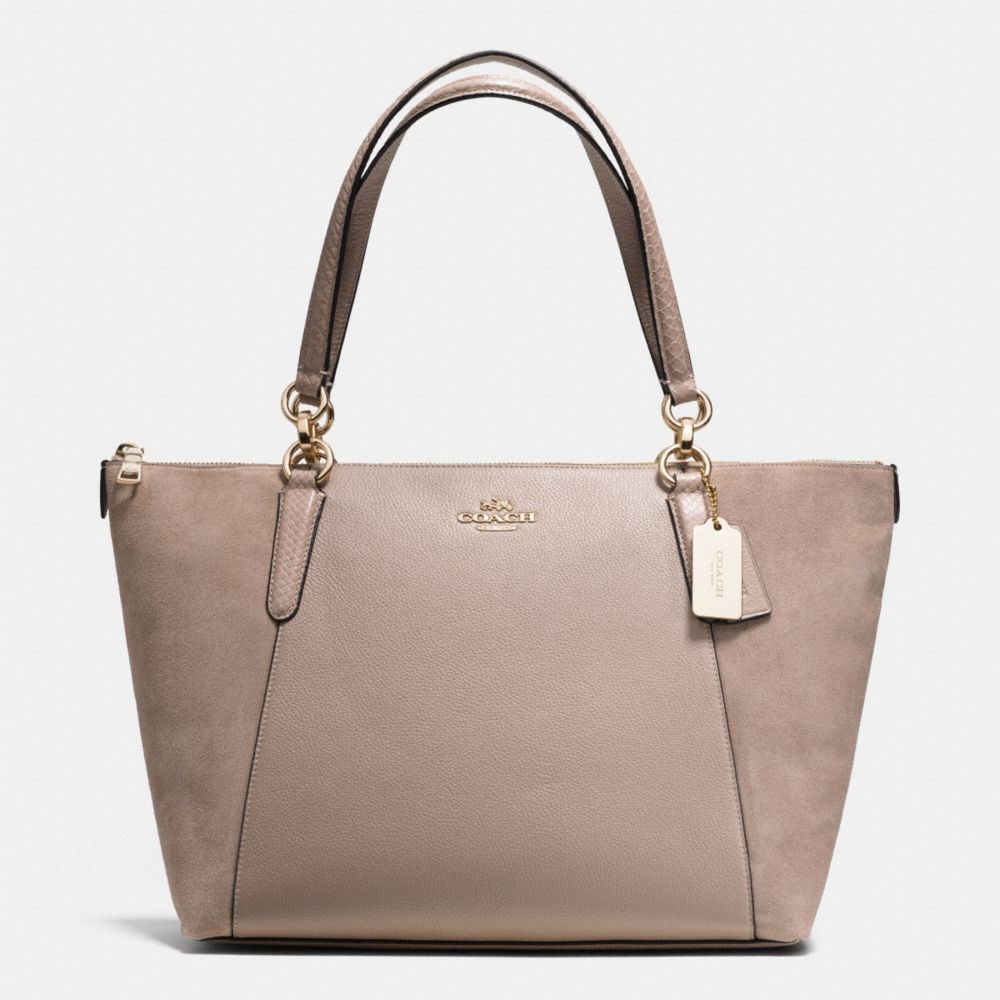 COACH F36123 AVA TOTE IN SUEDE EXOTIC TRIM LEATHER LIGHT-GOLD/STONE