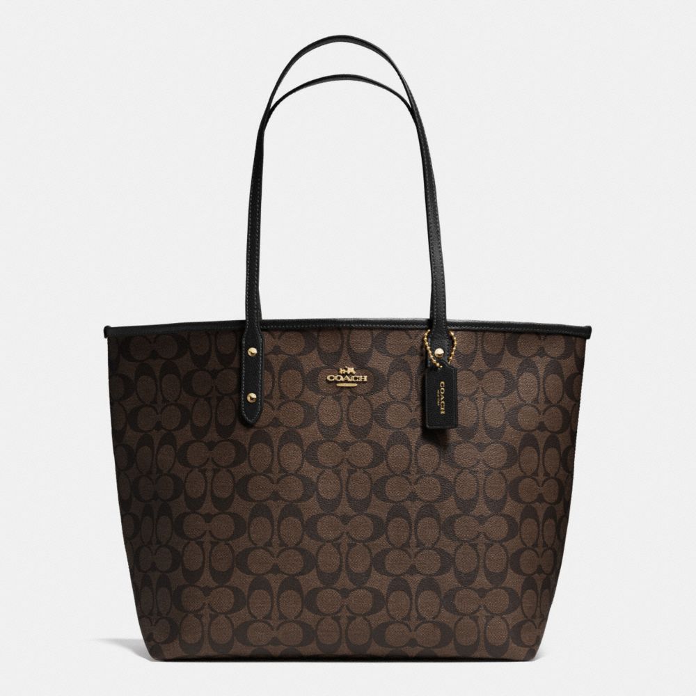 COACH CITY TOTE IN SIGNATURE - LIGHT GOLD/BROWN/BLACK - F36126