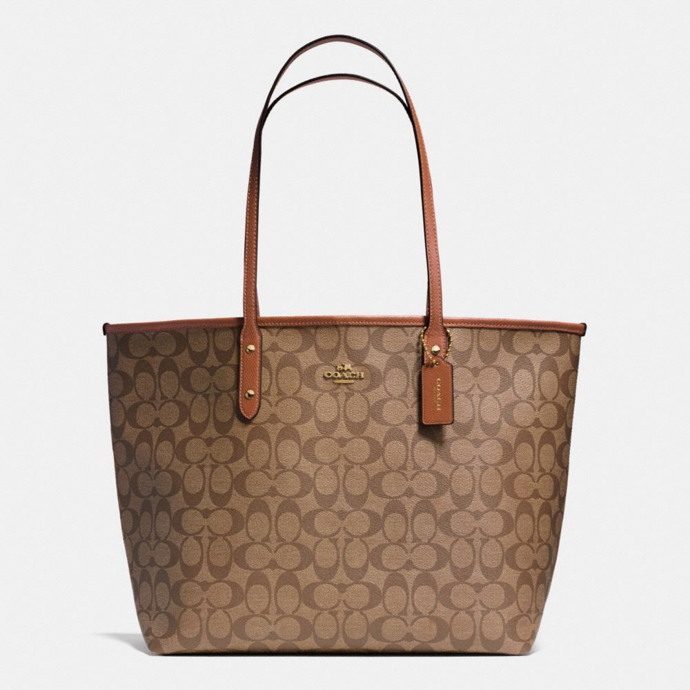 COACH F36126 - CITY TOTE IN SIGNATURE COATED CANVAS LIGHT GOLD/KHAKI/SADDLE