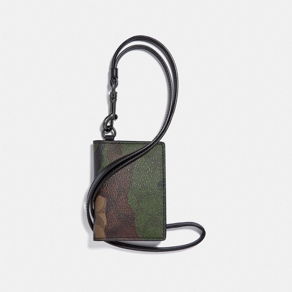 COACH F36138 - ID CARD CASE LANYARD IN SIGNATURE CANVAS WITH CAMO PRINT MAHOGANY/DARK GREEN CAMO/BLACK ANTIQUE NICKEL