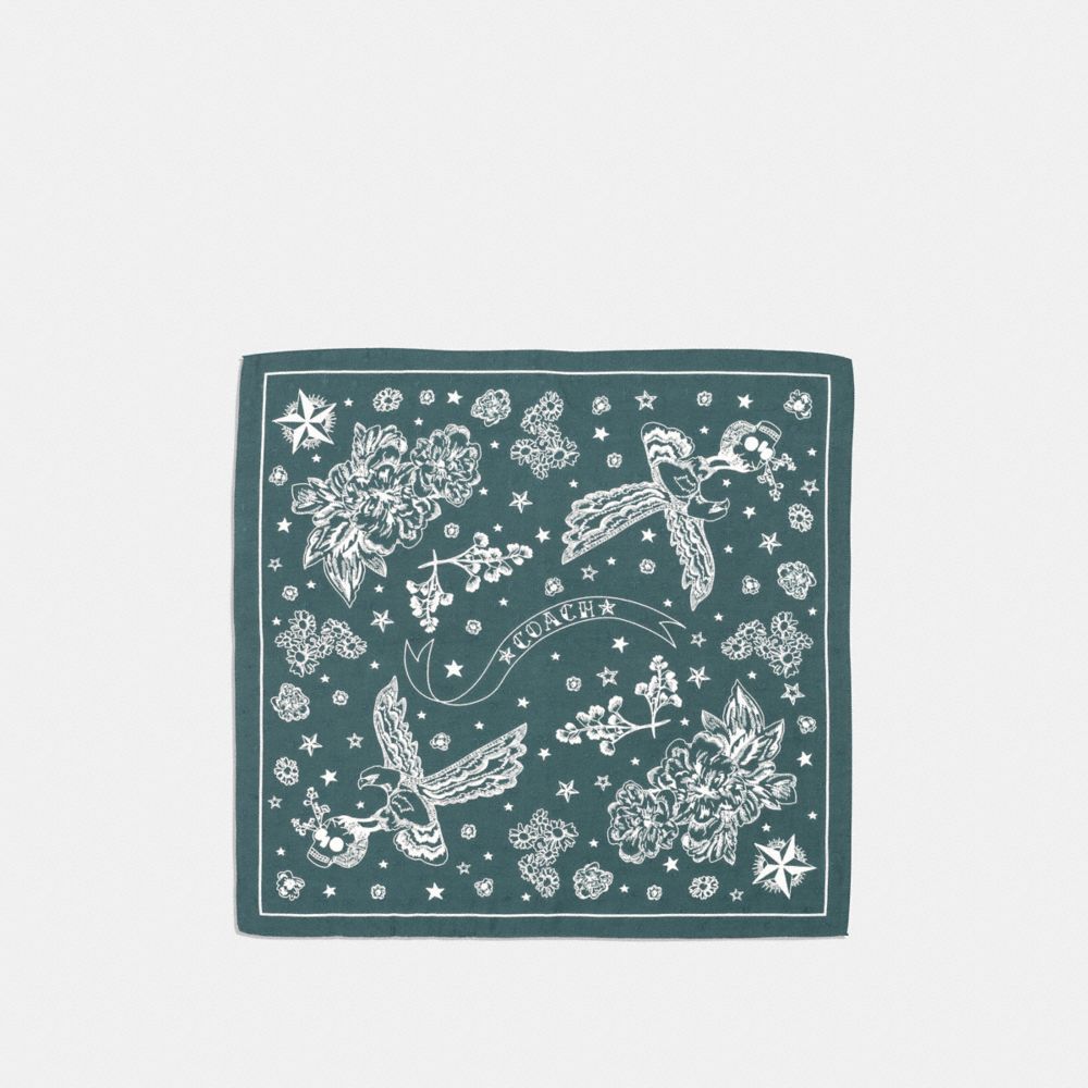 COACH DREAM CATCHER COTTON SILK JACQUARD BANDANA - DARK TURQUOISE - F36159