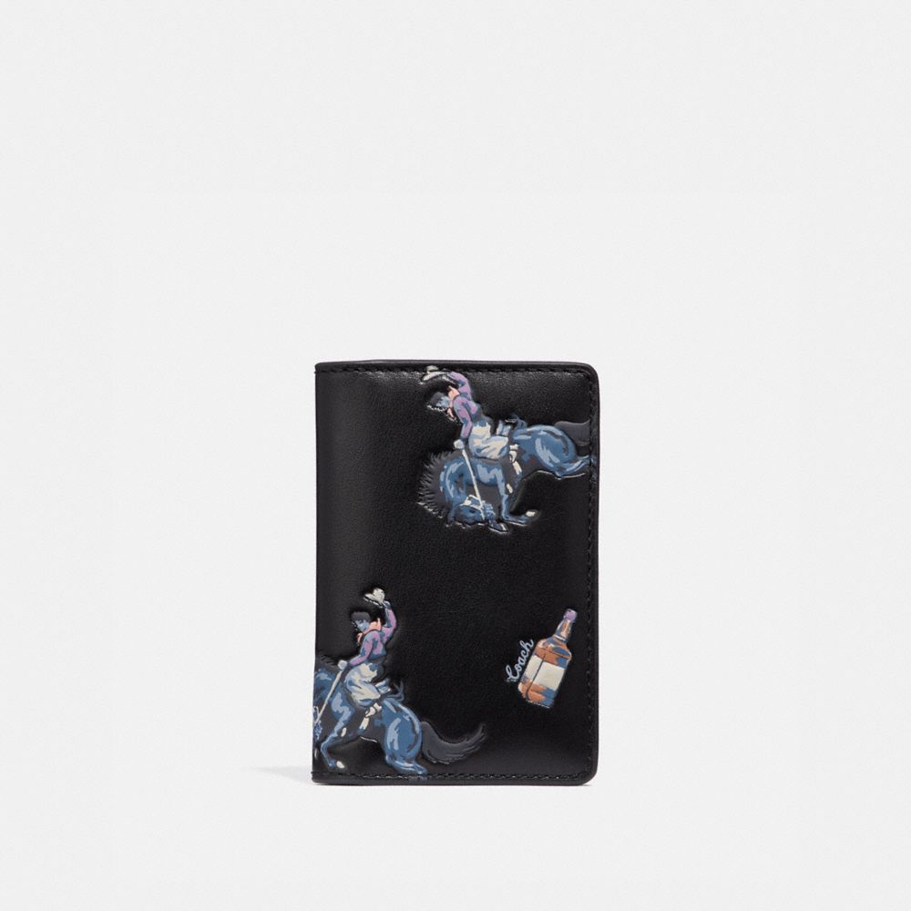 COACH F36172 CARD WALLET WITH RODEO PRINT BLACK/BLUE