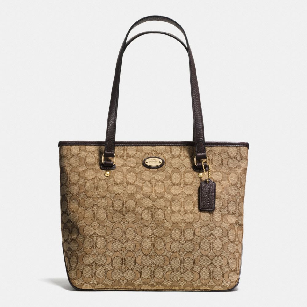 COACH ZIP TOP TOTE IN SIGNATURE - LIGHT GOLD/KHAKI/BROWN - F36185