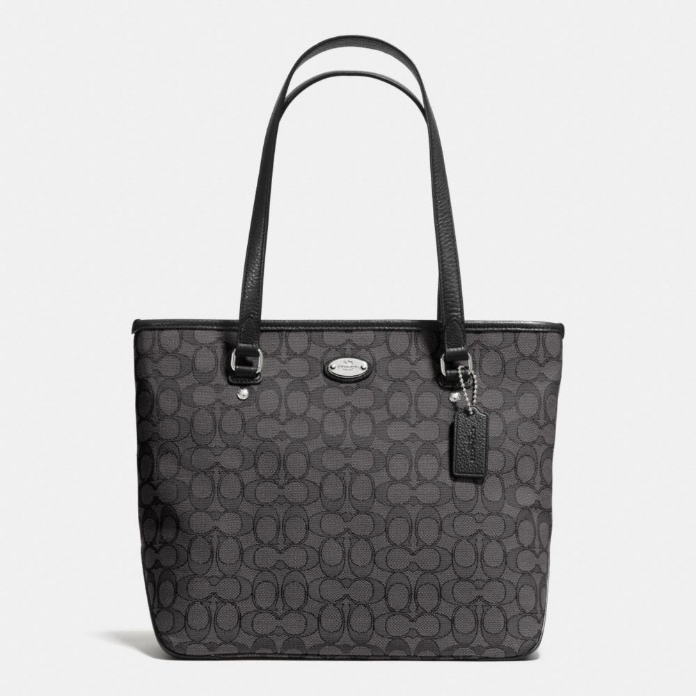 ZIP TOP TOTE IN SIGNATURE - f36185 -  SILVER/BLACK SMOKE/BLACK