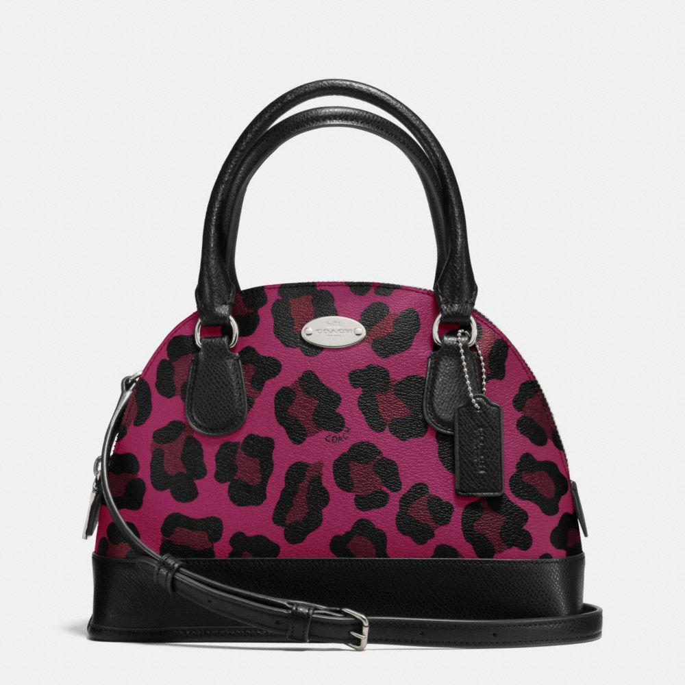 MINI CORA DOMED SATCHEL IN OCELOT PRINT COATED CANVAS - COACH F36219 - SILVER/CRANBERRY