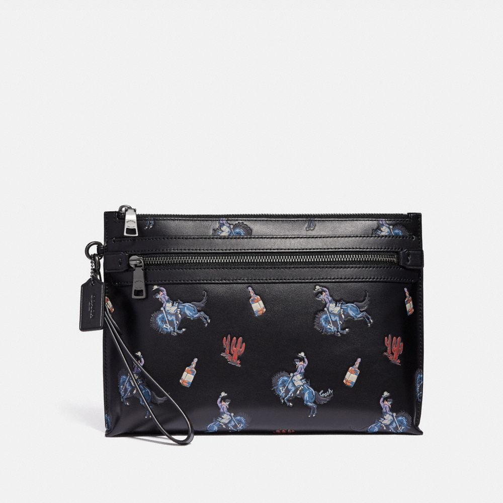 COACH F36223 - ACADEMY POUCH WITH RODEO PRINT BLACK/BLUE