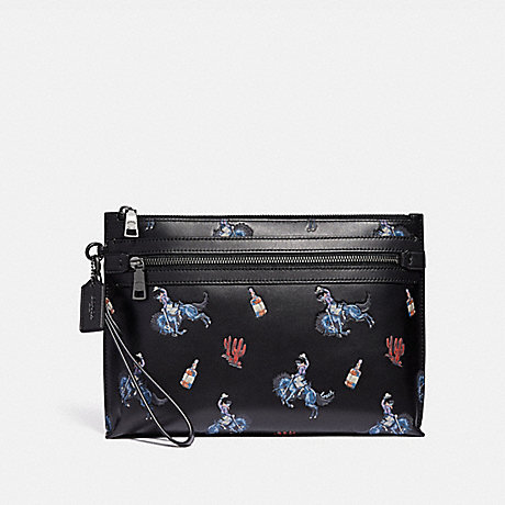 COACH F36223 ACADEMY POUCH WITH RODEO PRINT BLACK/BLUE