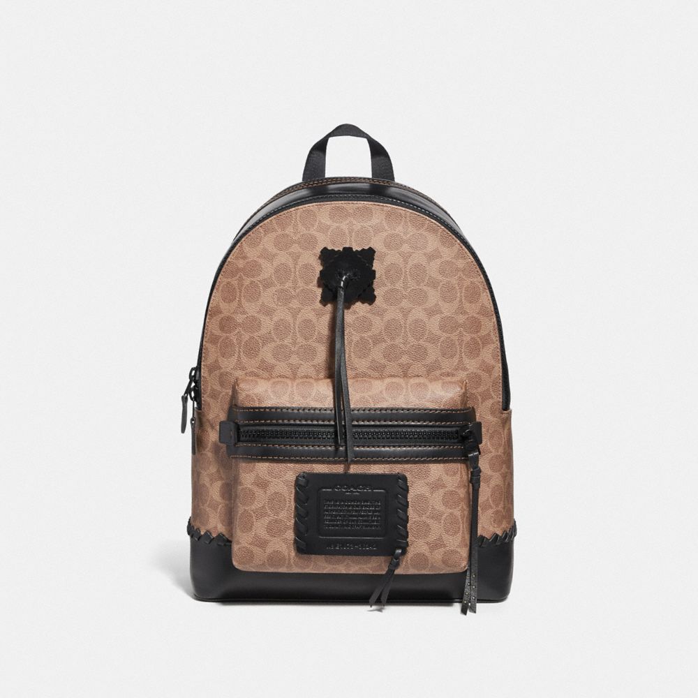 COACH F36242 Academy Backpack In Signature Canvas With Whipstitch MW/BLACK/KHAKI