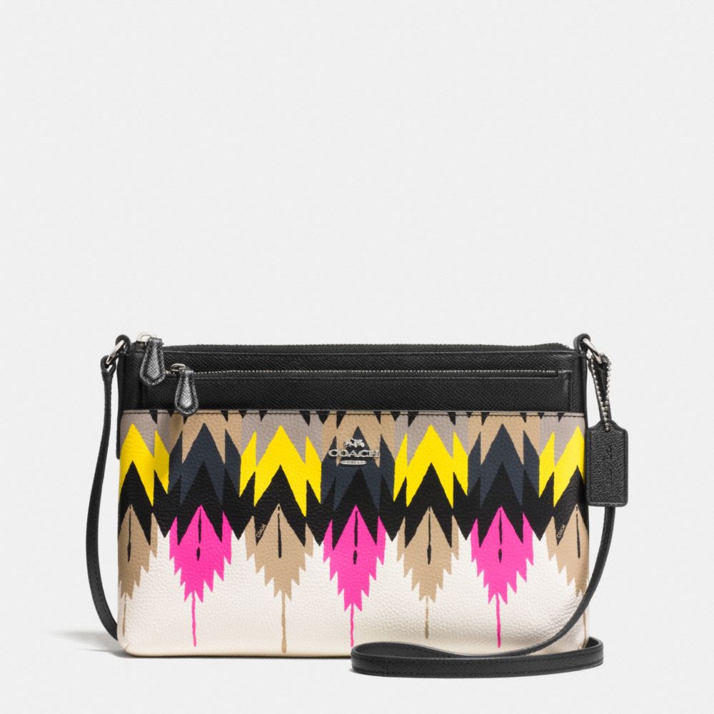 COACH SWINGPACK WITH POP-UP POUCH IN PRINTED CROSSGRAIN LEATHER - SILVER/HAWK FEATHER - F36274