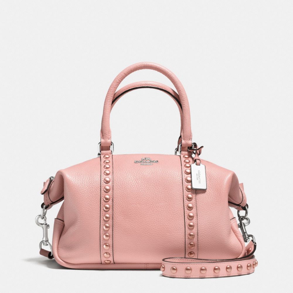 COACH F36306 Central Satchel In Lacquer Rivets Pebble Leather SILVER/BLUSH