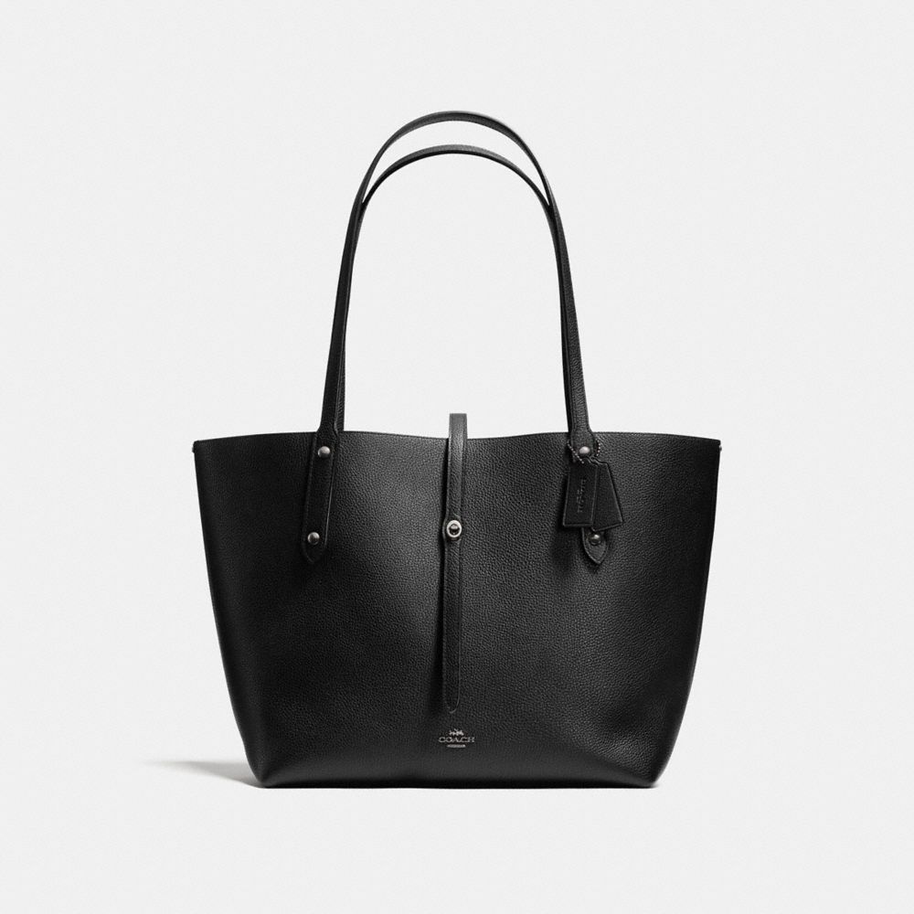 MARKET TOTE IN PEBBLE LEATHER WITH WILD BEAST PRINT - BLACK ANTIQUE NICKEL/BLACK - COACH F36315