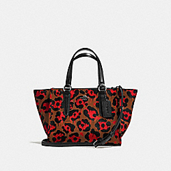 MINI CROSBY CARRYALL WITH LEOPARD OCELOT PRINT - f36321 - ORANGE WILD BEAST/BLACK ANTIQUE NICKEL