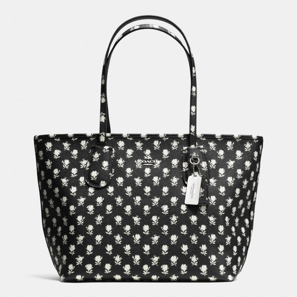 COACH TAXI ZIP TOP TOTE IN CROSSGRAIN LEATHER - f36357 - SILVER/BLACK PARCHMENT BADLANDS FLORA