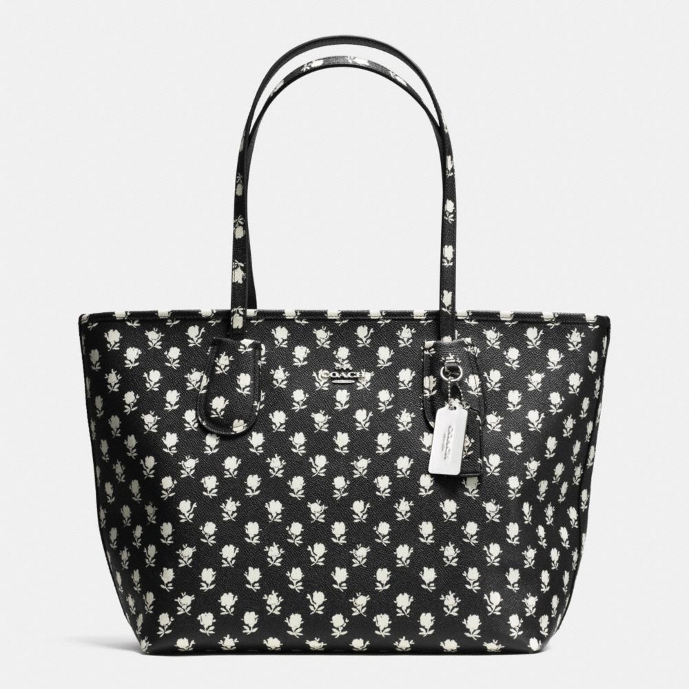 COACH F36357 Coach Taxi Zip Top Tote In Crossgrain Leather SILVER/BLACK PARCHMENT BADLANDS FLORA