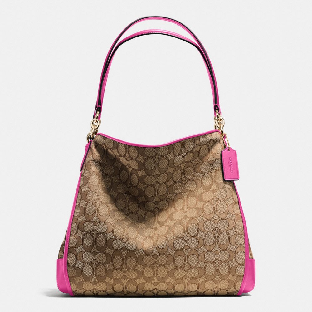 PHOEBE SHOULDER BAG IN OUTLINE SIGNATURE - f36424 - IMITATION GOLD/KHAKI/DAHLIA