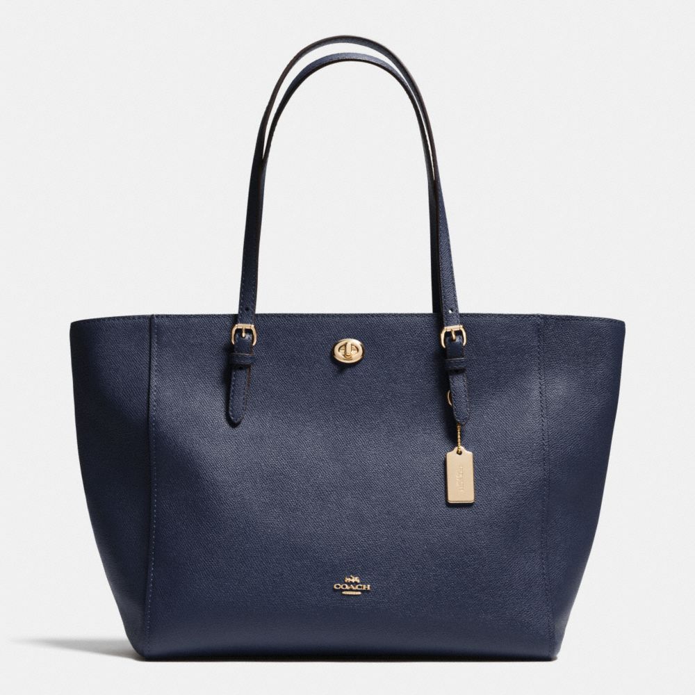 COACH F36454 - TURNLOCK TOTE IN CROSSGRAIN LEATHER - LIGHT GOLD/NAVY ...