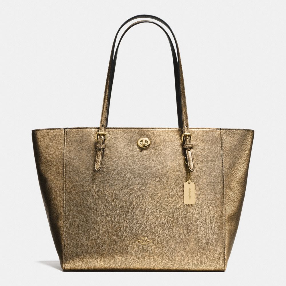 TURNLOCK TOTE IN METALLIC PEBBLE LEATHER - f36458 - LIGHT GOLD/GOLD