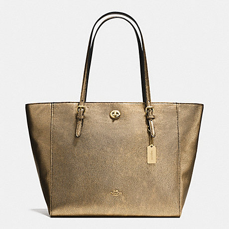 COACH f36458 TURNLOCK TOTE IN METALLIC PEBBLE LEATHER LIGHT GOLD/GOLD