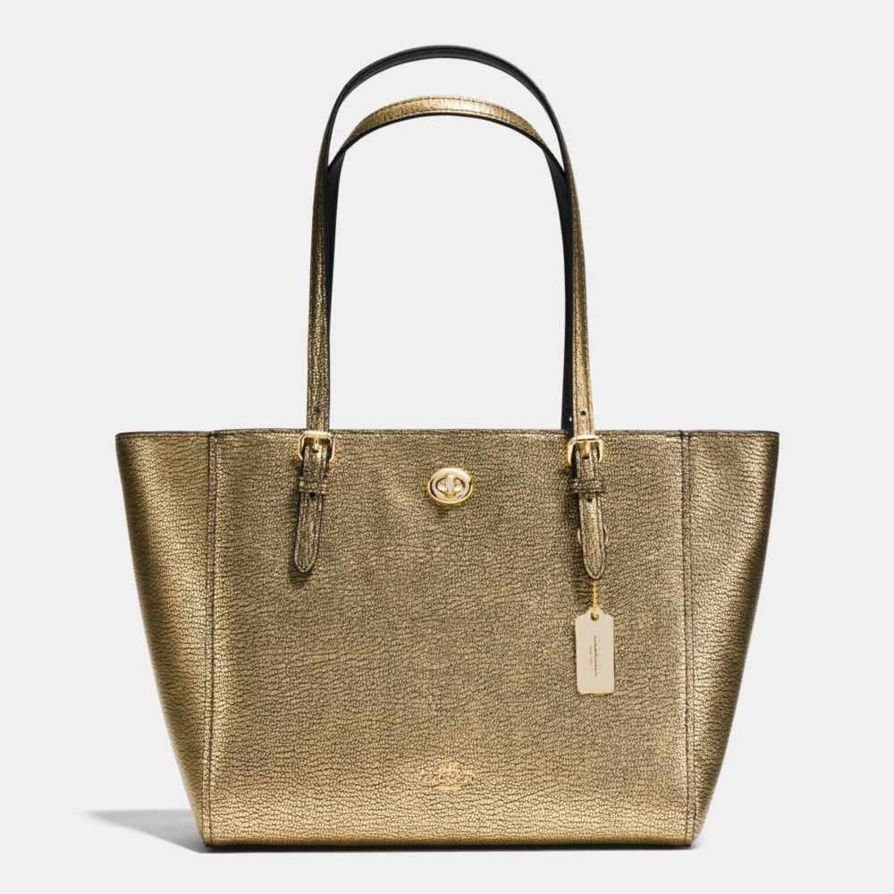 COACH F36459 Turnlock Small Tote In Metallic Pebble Leather LIGHT GOLD/GOLD