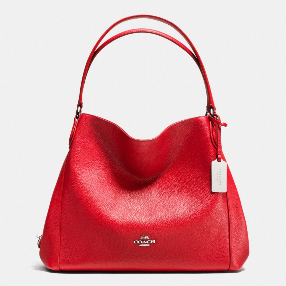 COACH F36464 EDIE SHOULDER BAG 31 IN REFINED PEBBLE LEATHER SILVER/TRUE-RED