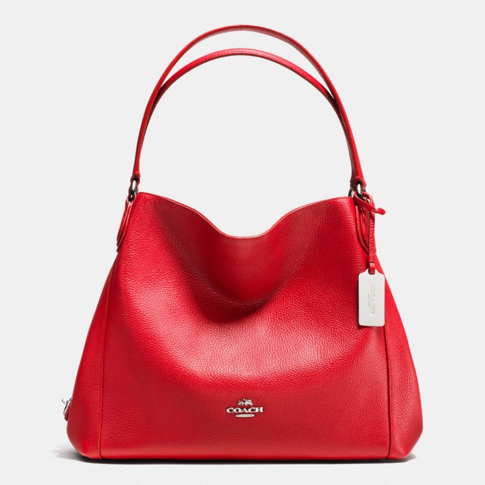 COACH f36464 EDIE SHOULDER BAG 31 IN REFINED PEBBLE LEATHER SILVER/TRUE RED