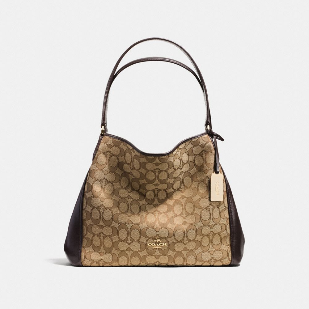 EDIE SHOULDER BAG 31 IN SIGNATURE JACQUARD - f36466 - LIGHT GOLD/KHAKI