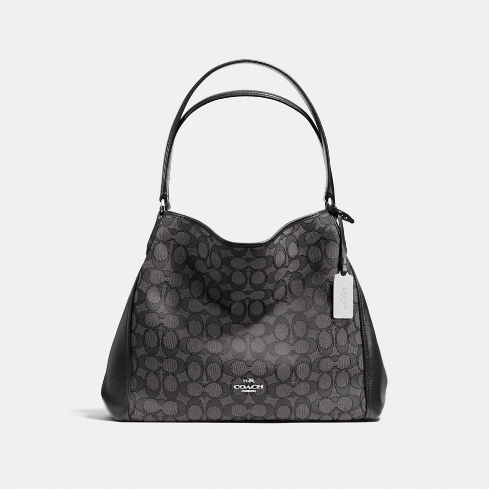 COACH f36466 EDIE SHOULDER BAG 31 IN SIGNATURE JACQUARD SILVER/BLACK SMOKE