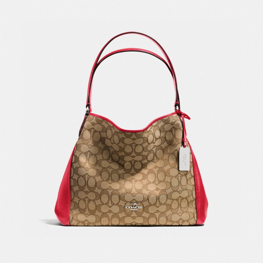 EDIE SHOULDER BAG 31 IN SIGNATURE - SILVER/KHAKI/TRUE RED - COACH F36466